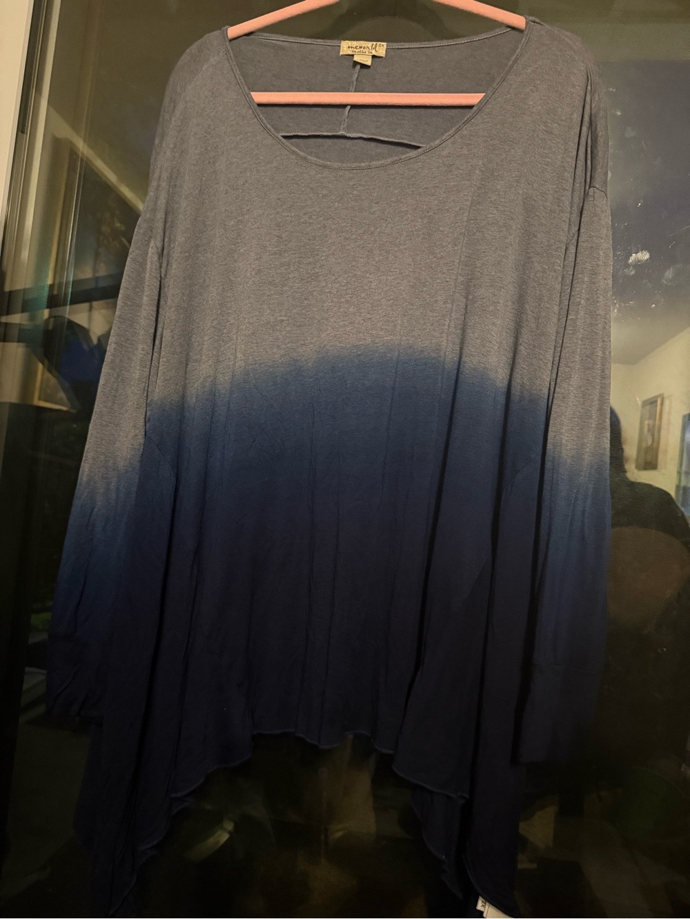 ONE WORLD Gray to Navy Ombre Long Sleeve Tunic